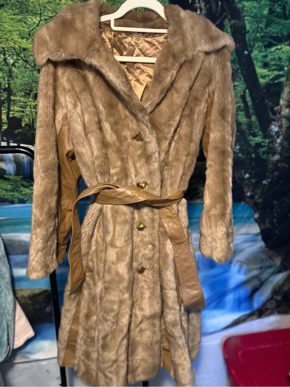 Vintage Tissavel of France Light Brown Faux Fur Long Coat